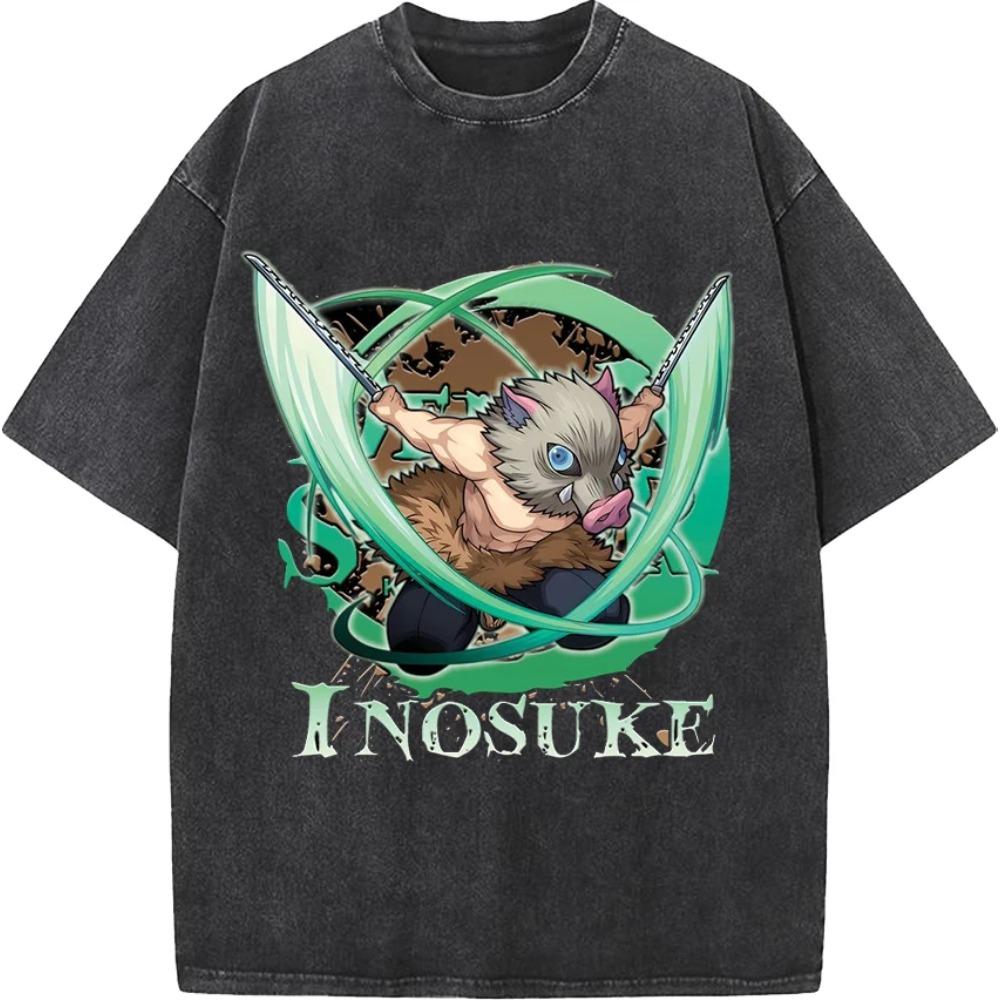 

Anime Demon Slayer Hashibira Inosuke Printing Tshirt Men Washed Cotton T-shirts Vintage Oversized Tee Harajuku Male T Shirt S