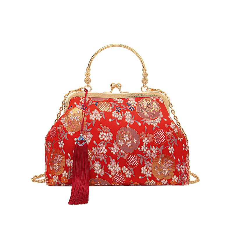 Elegant Embroidered Handbags for Women Fashion Metal Handle Shoulder Bag with Chain Strap Ladies Evening Party Purse Gift wallet