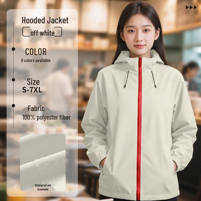 Custom Outdoor Work Jacket for Catering: Restaurant, Milk Tea, Coffee Waiter Uniform with Zipper and Logo Print.