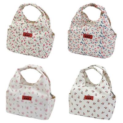 Fashionable Floral Pattern Lunch Carriers Elegant Women's Lunch Bag with Multiple Pockets Casual Work Zippered Handbag