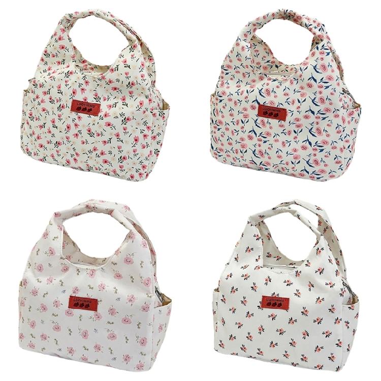 Fashionable Floral Pattern Lunch Carriers Elegant Women's Lunch Bag with Multiple Pockets Casual Work Zippered Handbag