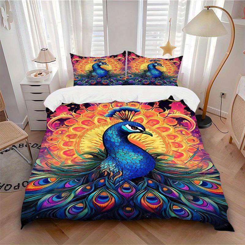 

3pcs Peacock Mandala Bedding Cover Set, Fashion Classic Popular Print Bedding Set, Soft Comfortable, All - Season Use, For Bedroom, Guest Room167 135x200cm