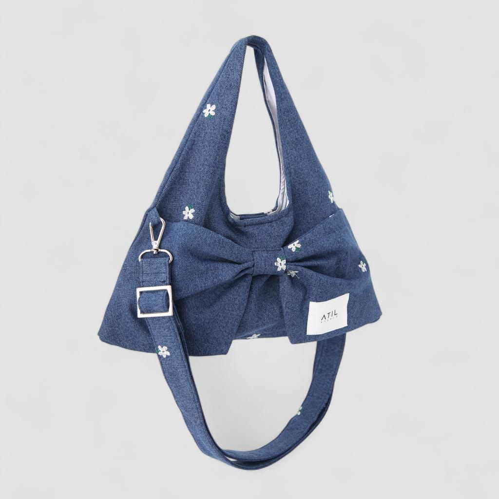 Atil Studio Fleur Lou Drawing Washed Mini Bow Bag _ [Blue]