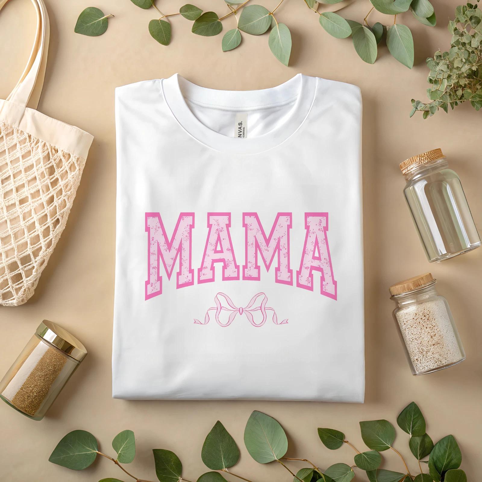 Mama T-Shirt Pink Bow Graphic Tee Cute Mother s Day Gift Mom shirt A17 S