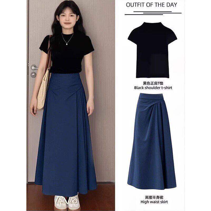 

skirt long women s new a-word irregular early spring and summer unique beautiful small skirt pear-shaped Berkeley XL темно-синього кольору