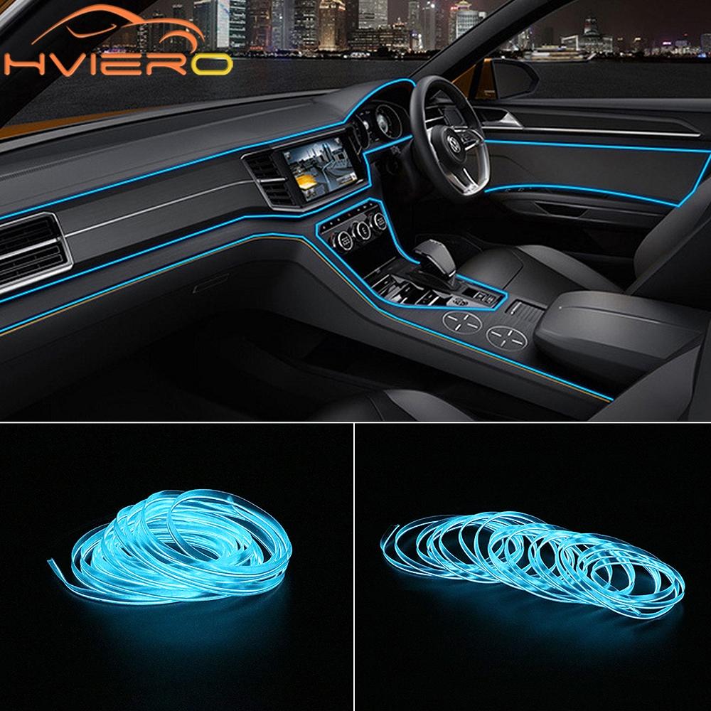 1M 2M 3M 5M Car Interior Lighting Auto LED Strip Wire Rope Tube Line Flexible Neon Light With 12V USB Cigarette Drive