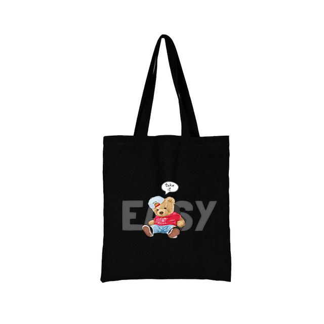 Women Shopping Bag All-match Bear Series Handbag Foldable Reusable Cloth Shopper Harajuku Style Bag Student Canvas Tote Bag