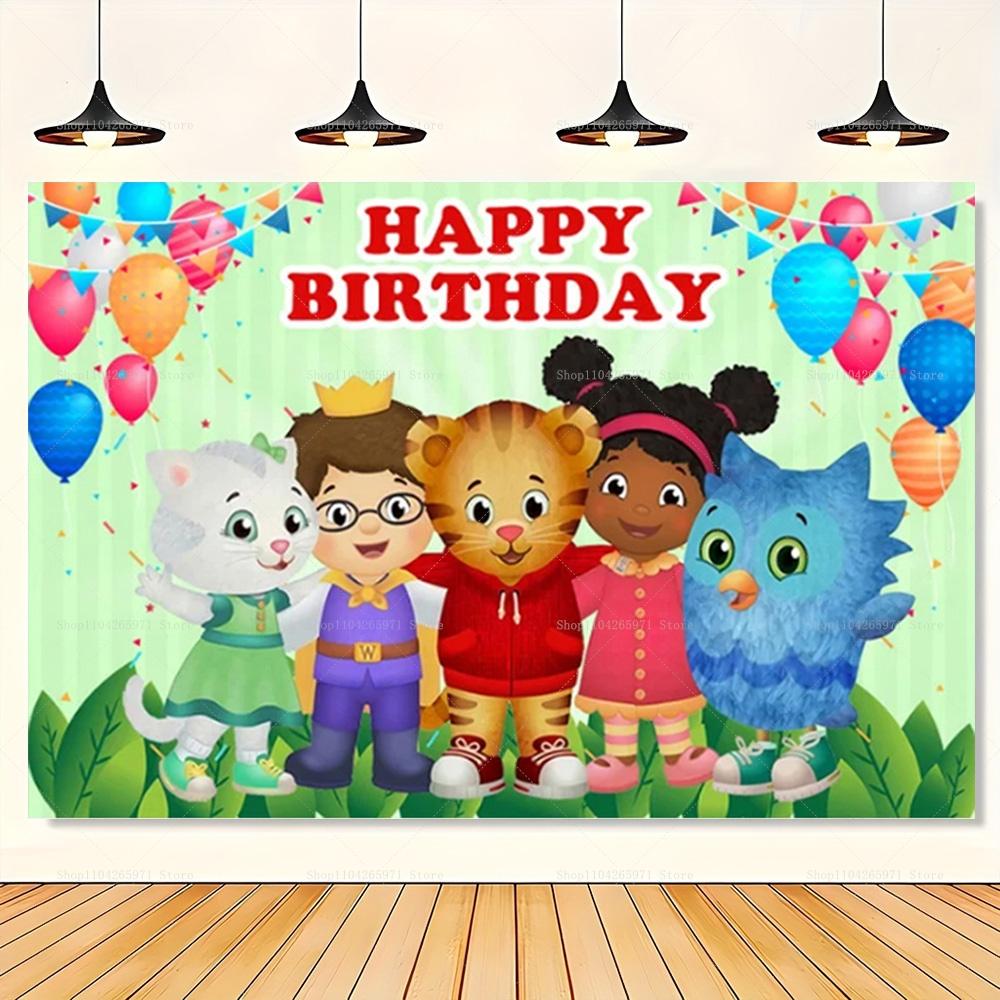 Sfondo Cartone Animato Daniel Tiger, Striscione con Tema Amici del Quartiere, Decorazione Festa Bambini, Sfondo Fotografico