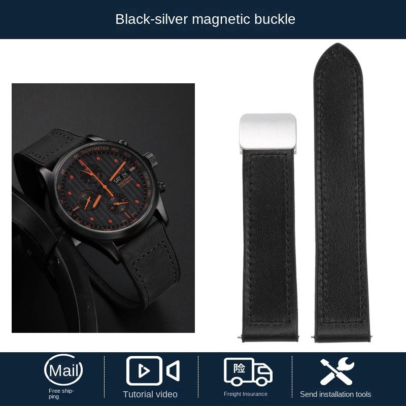 Fibbia Magnetica Pelle di Mucca Vera Pelle Cinturino Orologio 20 22mm Rilascio Rapido Morbido Impermeabile Uomo Fondo in Silicone Cinturino Orologio Bracciale