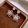 Real Gold Electroplated Silver Needle Zircon Flower Pearl Stud Earrings Exquisite Elegance Versatile Earrings Light Luxury Niche Earrings