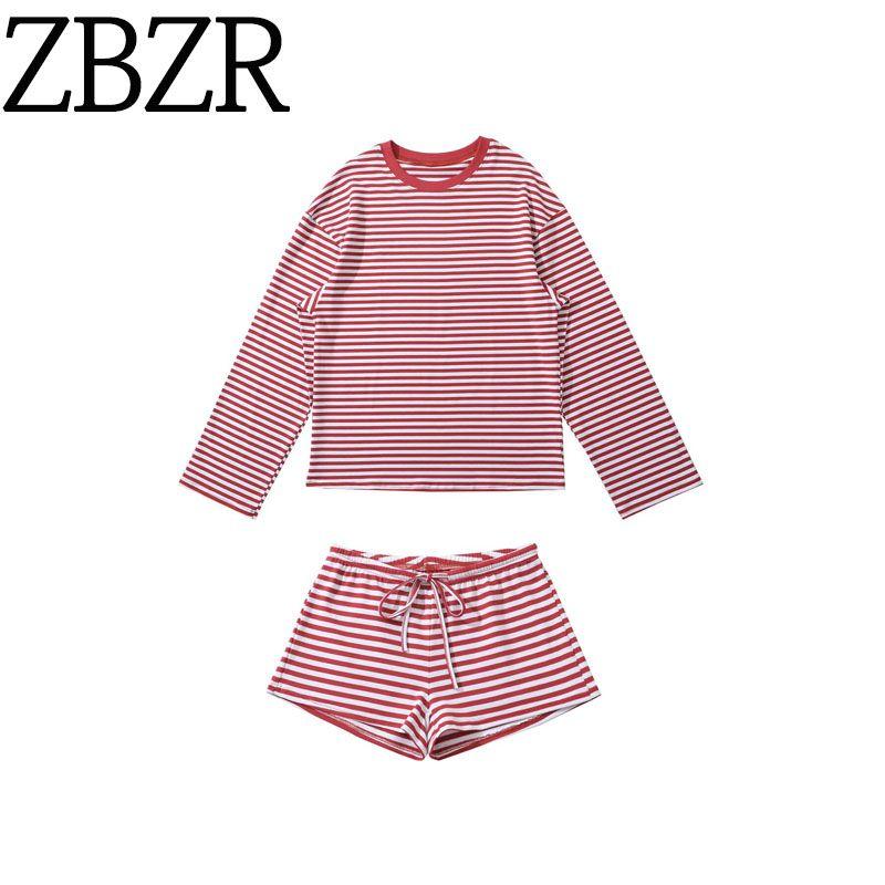 Za New Fall Women's Clothing 2025 Fashion Wind Fashion Minimalist Stripes T Long Sleeves Tops Casual Shorts Suit