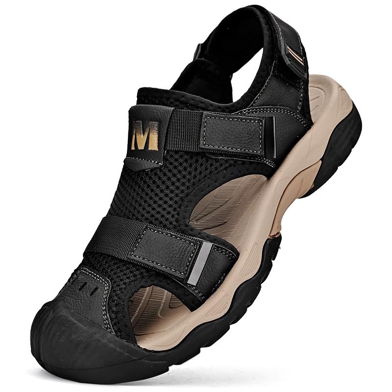 

Летние новые удобные сандалии повседневная обувь из натуральной кожи пляжные сандалии дышащая обувь мужские сандалии тапочки 46 чёрный
