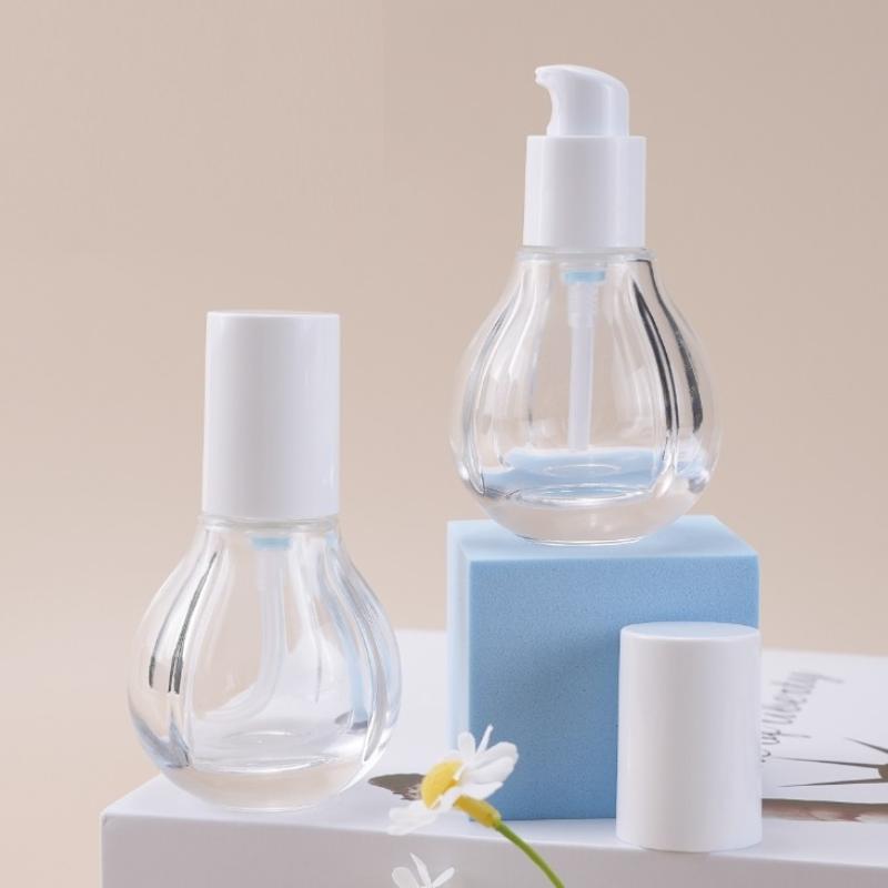 30 ml Glasflaschen für Lotionen für Reisen, Glühbirnenform, Klare leere Pumpflasche für kosmetische Cremes, Make-up, Ätherische Öle