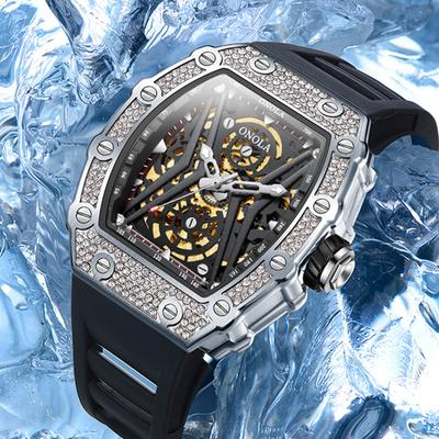 New Top Brand Diamond-encrusted Fashion Sports Automatic Mechanical Watch Men's Silicone Tape Waterproof Men's Wrist Watch