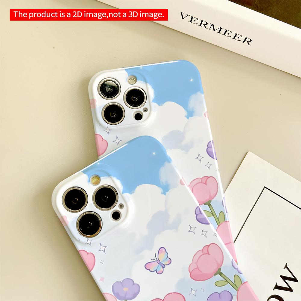 Pastel Flower Garden Butterfly Sky Wallpaper All Inclusive Film Hard Phone Case, Compatible with iPhone 18 Pro Max 17 16 15 14 13 12 11