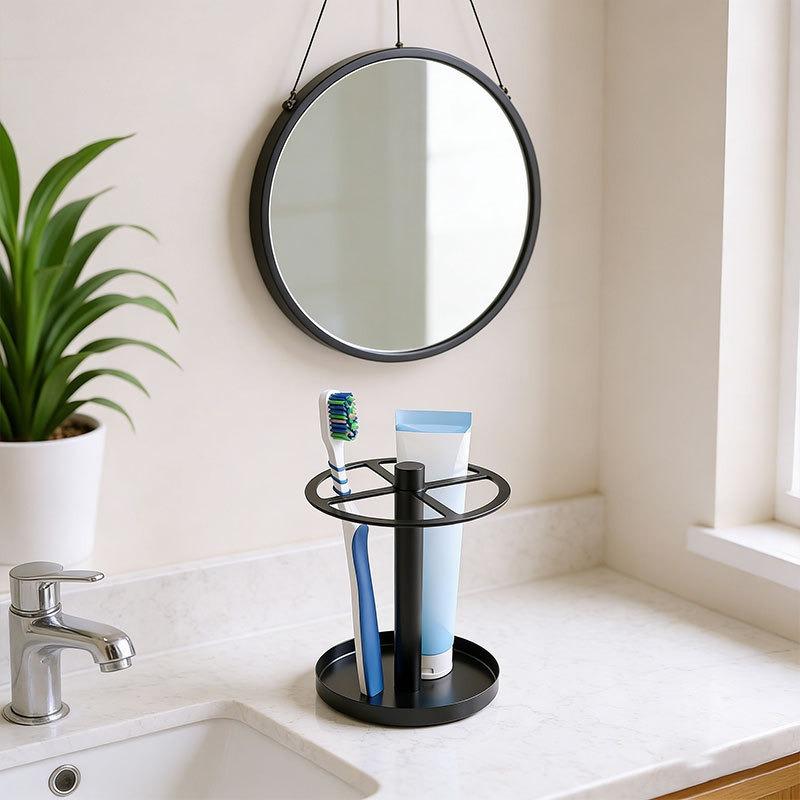 Metal Toothbrush Holder Punch-free Space-Saving Toothpaste Rack Multifunctional Makeupbrush Organizer Ideal for Bathroom