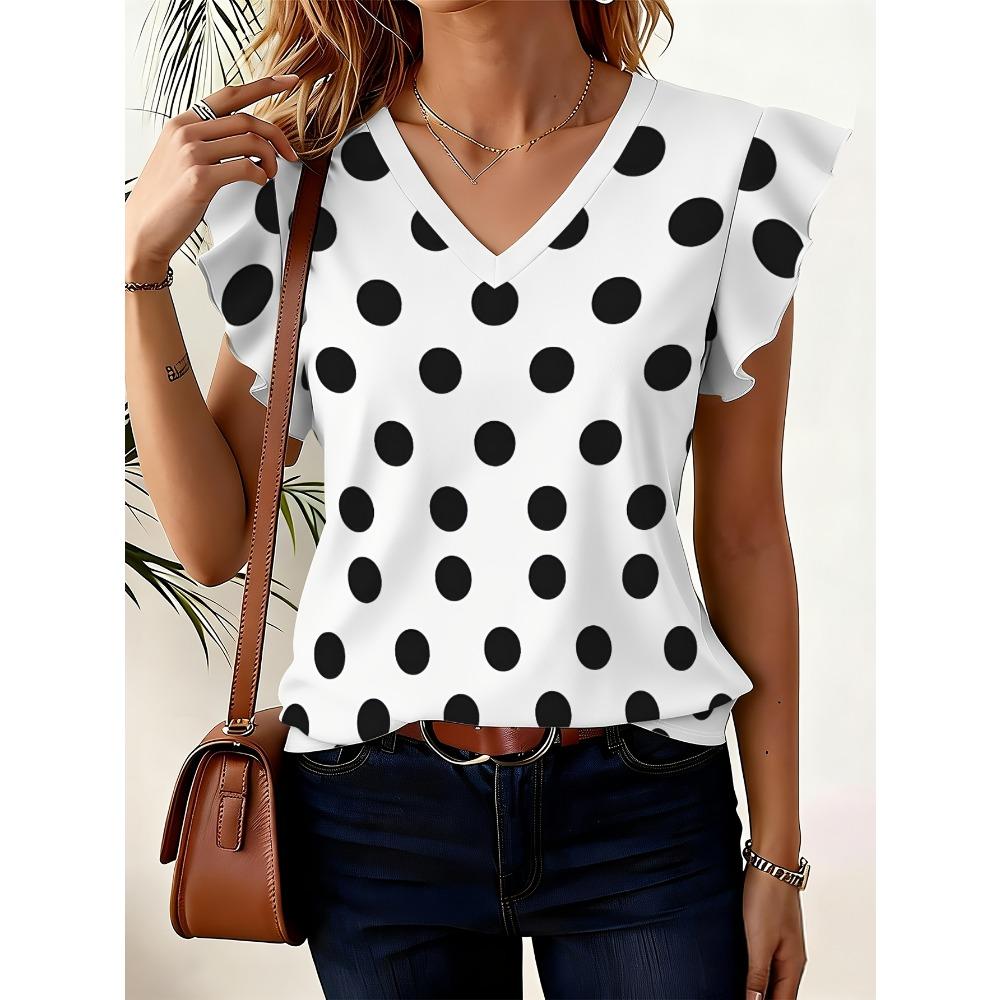 Classic Black And White Polka Dot High-Quality Women S All-Over Print V-Neck Top S