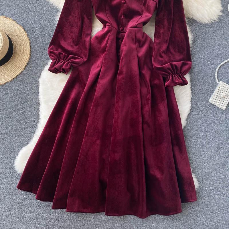 Hohe Qualität Herbst Winter Frauen Vintage Palace Samt Party Kleid Mode Stehen Kragen Lange Midi Casual Velour Kleider