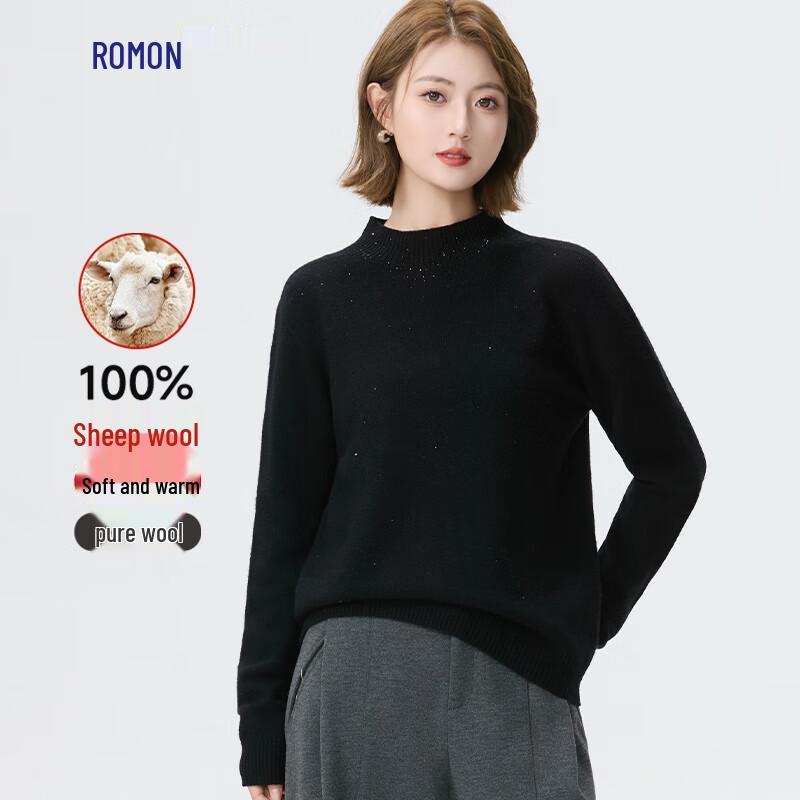 Luomeng Women's 100% Lambswool Mock Neck Sweater