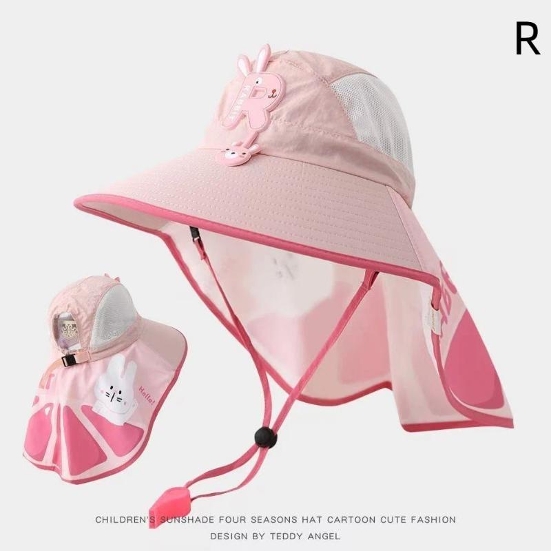 Cartoon Children'S Sunscreen Hat Beach Hat Uv Protection Summer Thin Breathable Large Brim Fisherman Hat With Windproof Rope