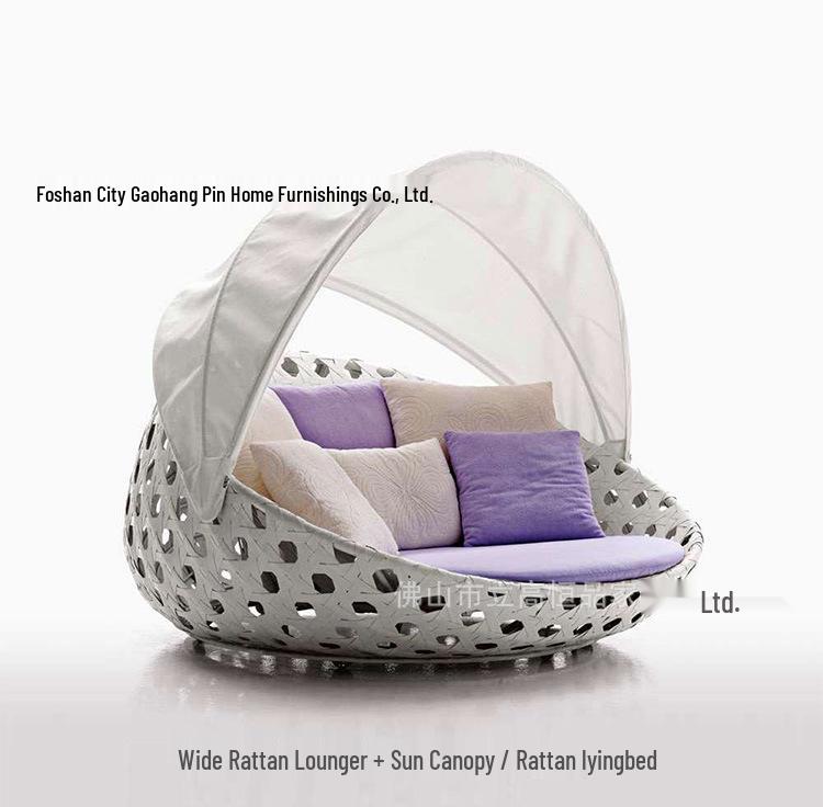 Round Rattan Outdoor Sofa Bed for Patio, Terrace, or Poolside Lounge