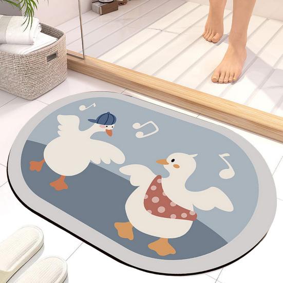 Cartoon Oval Bath Mat for Bathroom Non Slip Diatomaceous Floor Mat Super Absorbent Bathroom Rug Fit Under Door Quick Dry Floor Mat