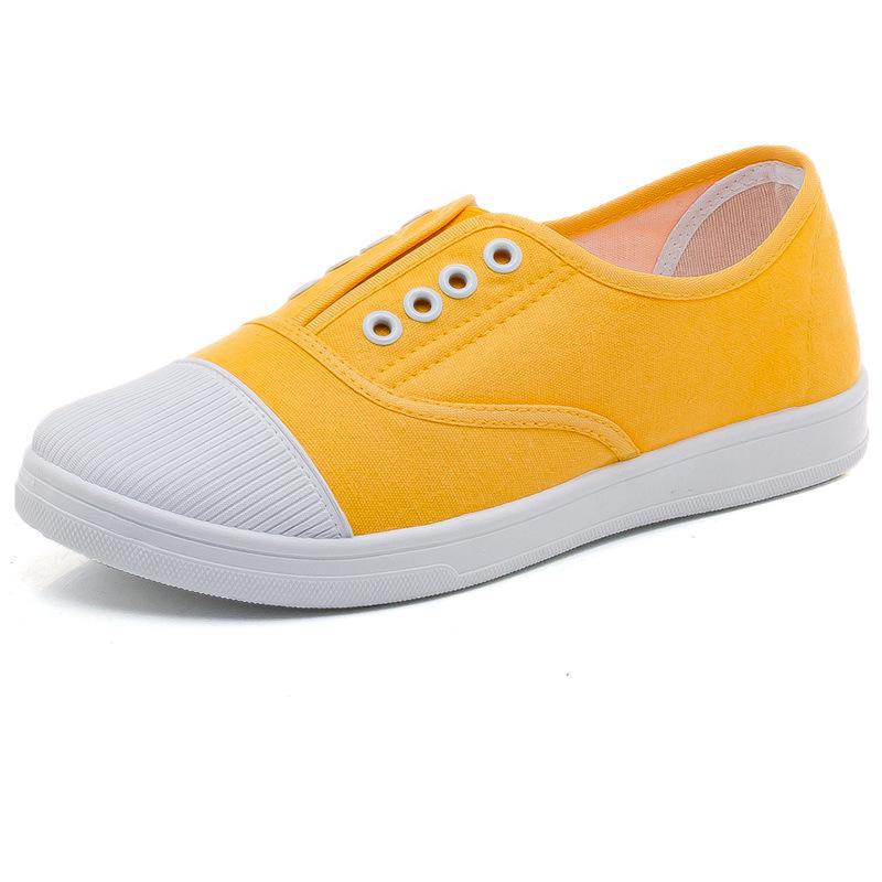 Korean Style Women's Canvas Slip-On Shoes, White, Size 41, No Heel. Perfect for Summer and Year-Round Wear.