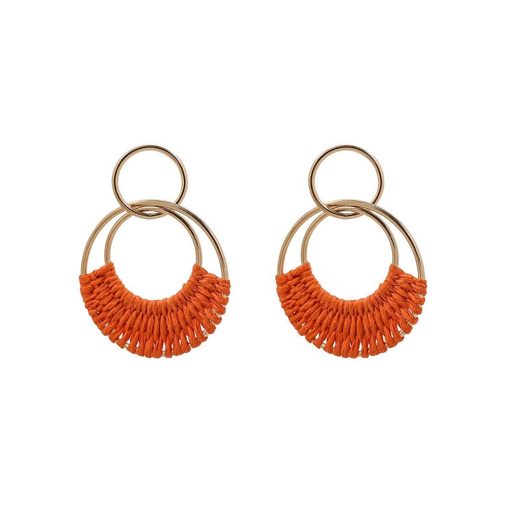 Bohemian Retro Round Geometric Hollow Rattan Earrings for Women