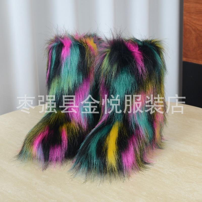 Fox Fur Snow Boots Autumn and Winter Warm and Cold Thickened Medium Tube Imitation Fur Boots Fashion Wool Boots