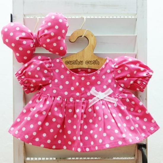 Cushu Cush UniBear Dark Pink Polka Dot Puff Sleeve Dress with Size Small Costume, Ribbon,