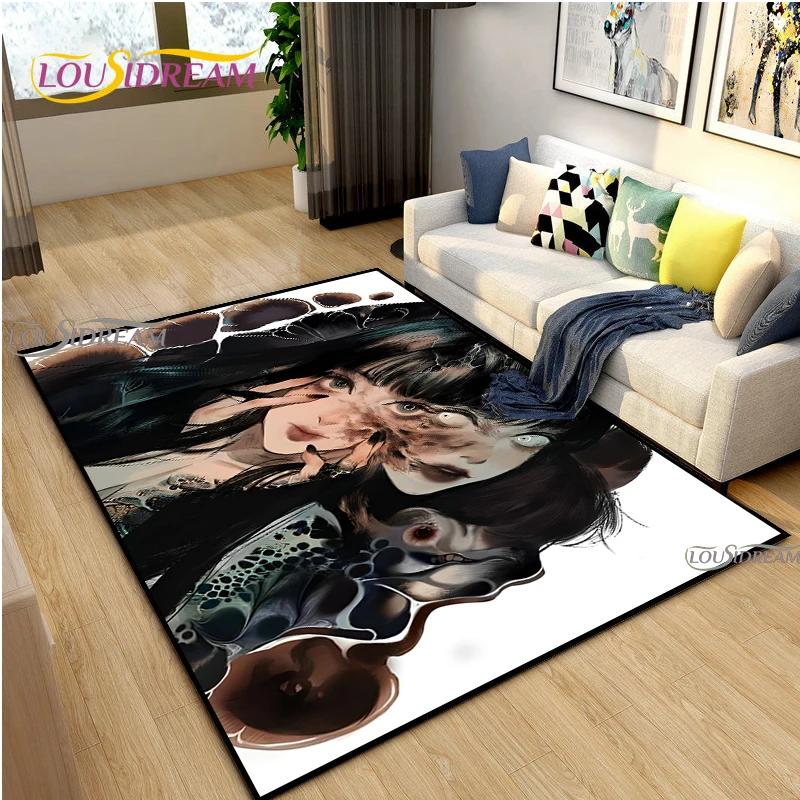 Junji Ito Art Fear Carpet for Living Room Bedroom Table Decor Yoga Area Rug Kitchen Kid Un-slip Floor Mat Alfombra Birthday Gift