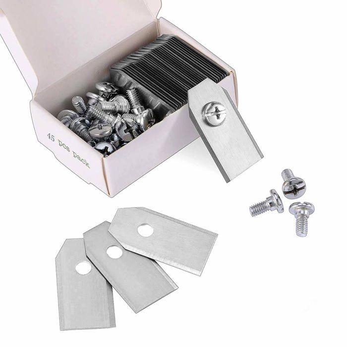 AIMOONSA Pack 45 lames acier inox. Revêtement carbure de titane +45 vis – Lames de rechange pour tondeuse robot Husqvarna/Automower