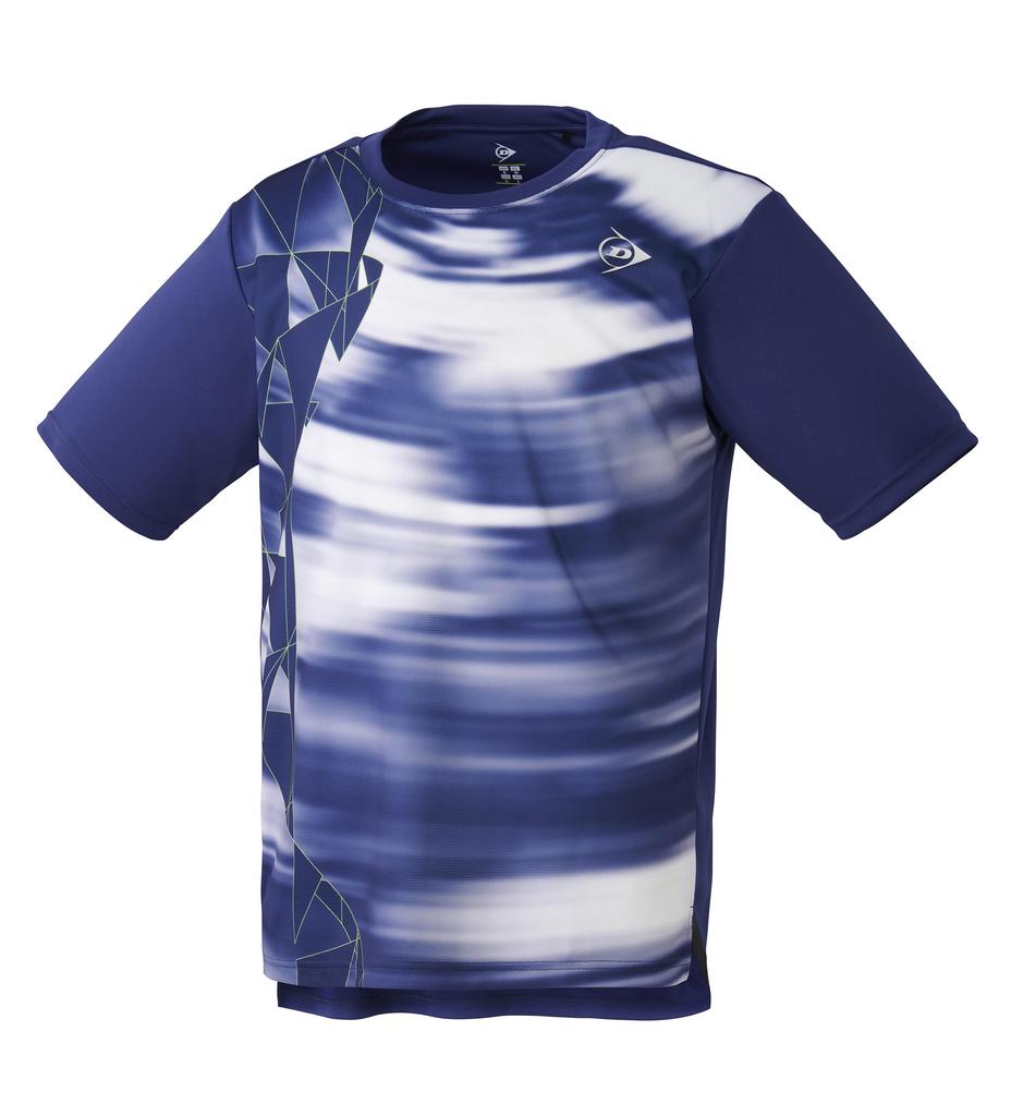 Dunlop Tennis and Badminton Short Sleeve Game Size S Shirt, Moisture-Wicking, Quick-Drying, Navy, (DAP1440, 2024FW)