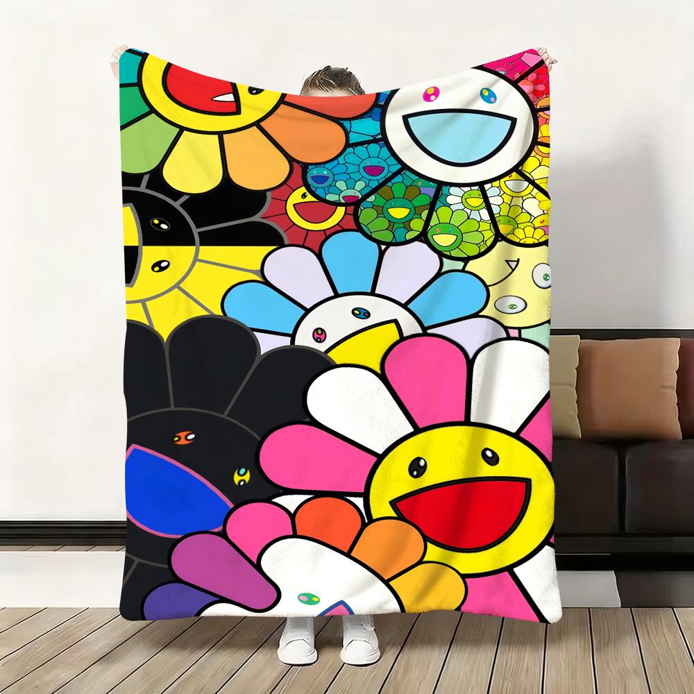 Blumen T-Takashi Murakami Decke Weiche Flanelldecke Warme Knie Hautfreundliche Decke für Sofa Büro Bett Reisen Winter Übergröße