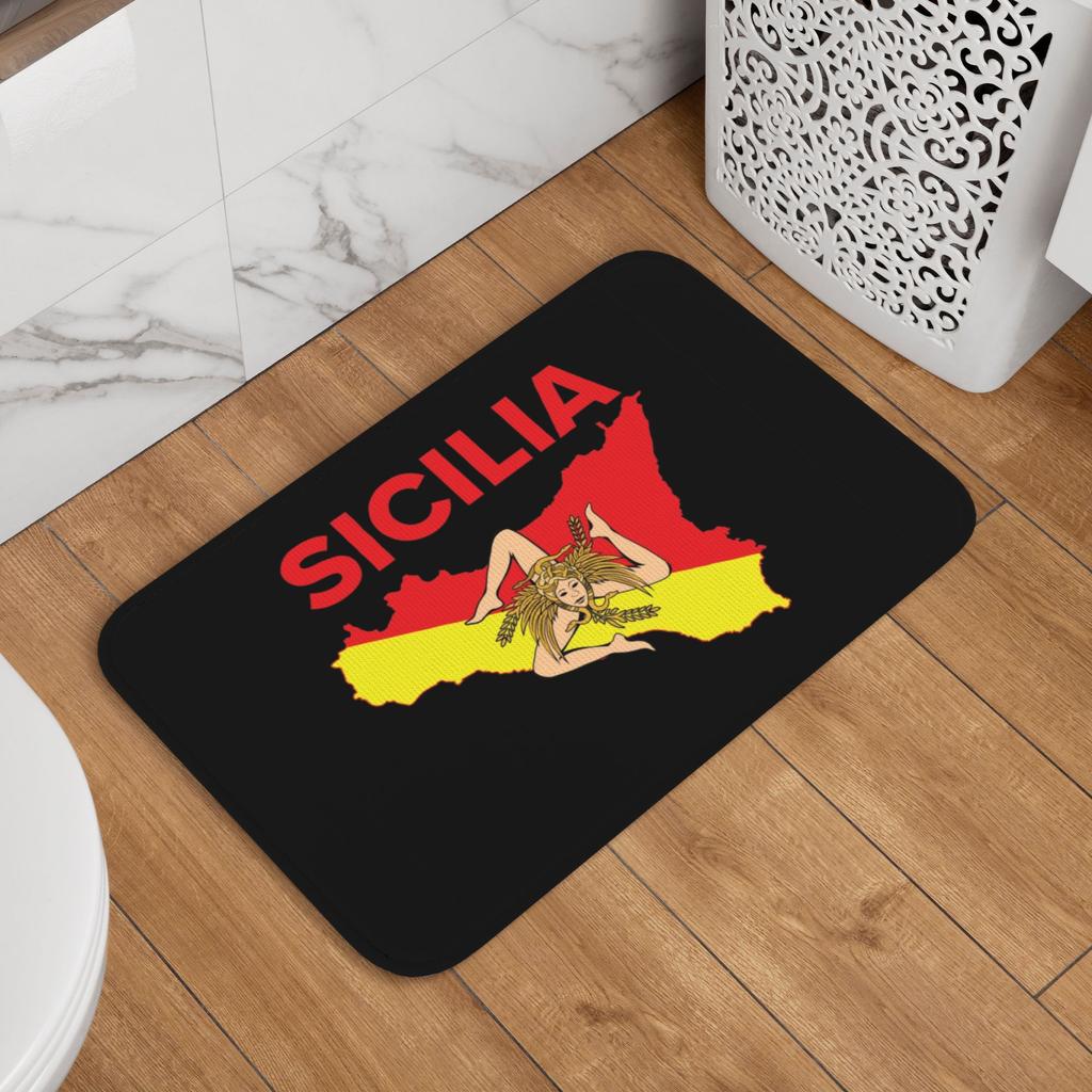 Karte von Sizilien Trinacria Tür Boden Badezimmer Küchenmatten Anti-Rutsch Außen Sizilianischer Stolz Fußmatte Garteneingang Teppich Teppich