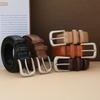 Vintage Leather Belt For Women And Men With Metal Pin Buckle And Twolayer Cowhide For Casual Dress
