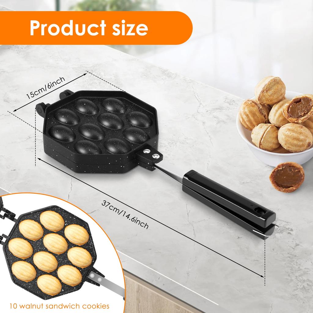 10 Holes Walnut Cookie Mold Heats Evenly Aluminum Alloy Oreshki Pastry Maker Non-stick with Detachable Handle Kitchen Utensils
