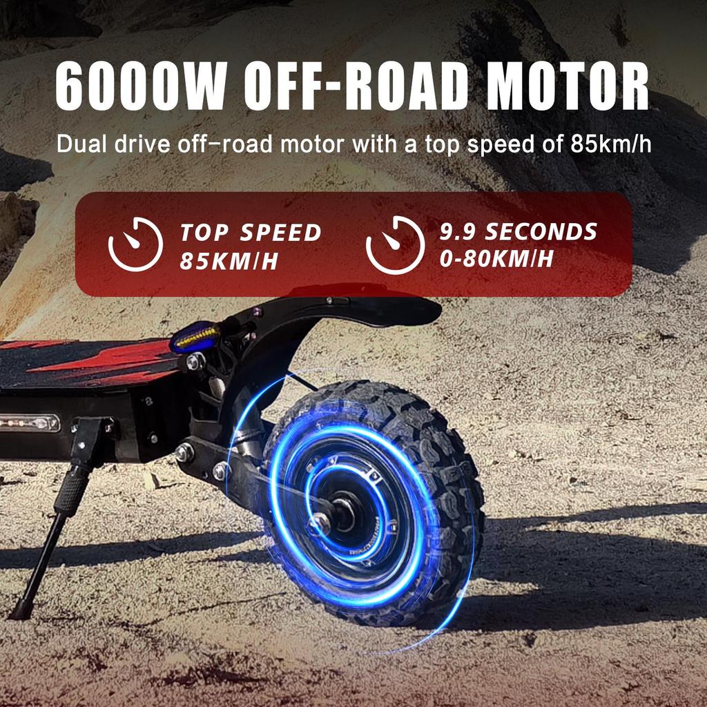 Boyueda Hulajnoga elektryczna z podwójnym silnikiem S3-11, 6000W, 60V38Ah, zasięg 120km, prędkość maksymalna 85km/h, hamulce hydrauliczne, opony terenowe 11", składana e-hulajnoga