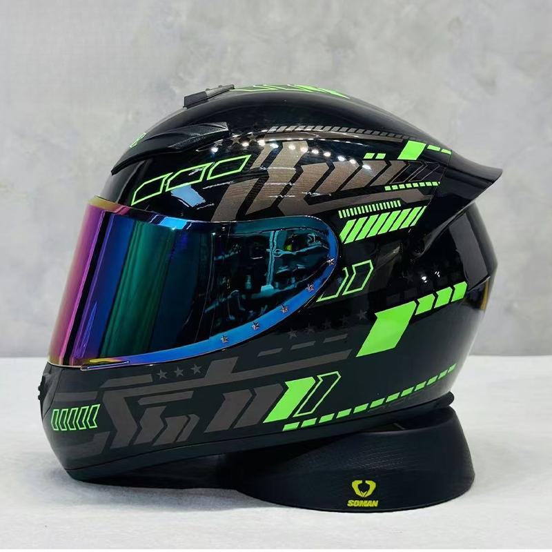 High-Definition Graphic Dynamic Dual R Full Face Motorcycle Helmet for Men Women City Commuting with Unique Artistic Designs