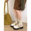 Black retro thick-heeled thick-soled small leather shoes, women's autumn and winter heightening, piled and thickened warm cotton shoes