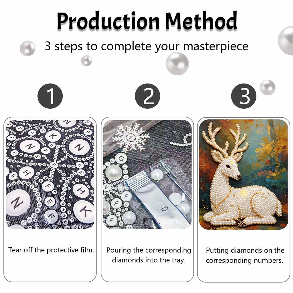 5D Pearl Art Elegant Deer Design DIY Rhinestone Painting Frameless Wall Decor Handmade Craft Gift for Home Bedroom Living Room