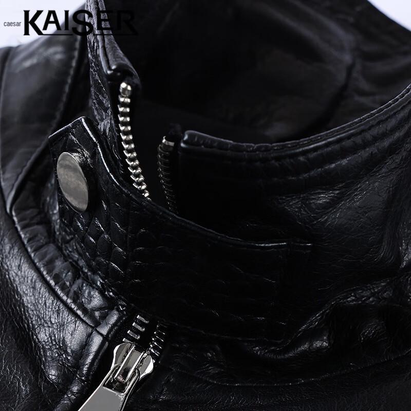 KAISER Men's Genuine Leather Lapel Motorcycle Jacket