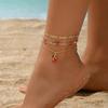 3PCS Layered Gold Cherry Rhinestone Anklet Set Adjustable Dainty Boho Summer Beach Foot Jewelry for Women