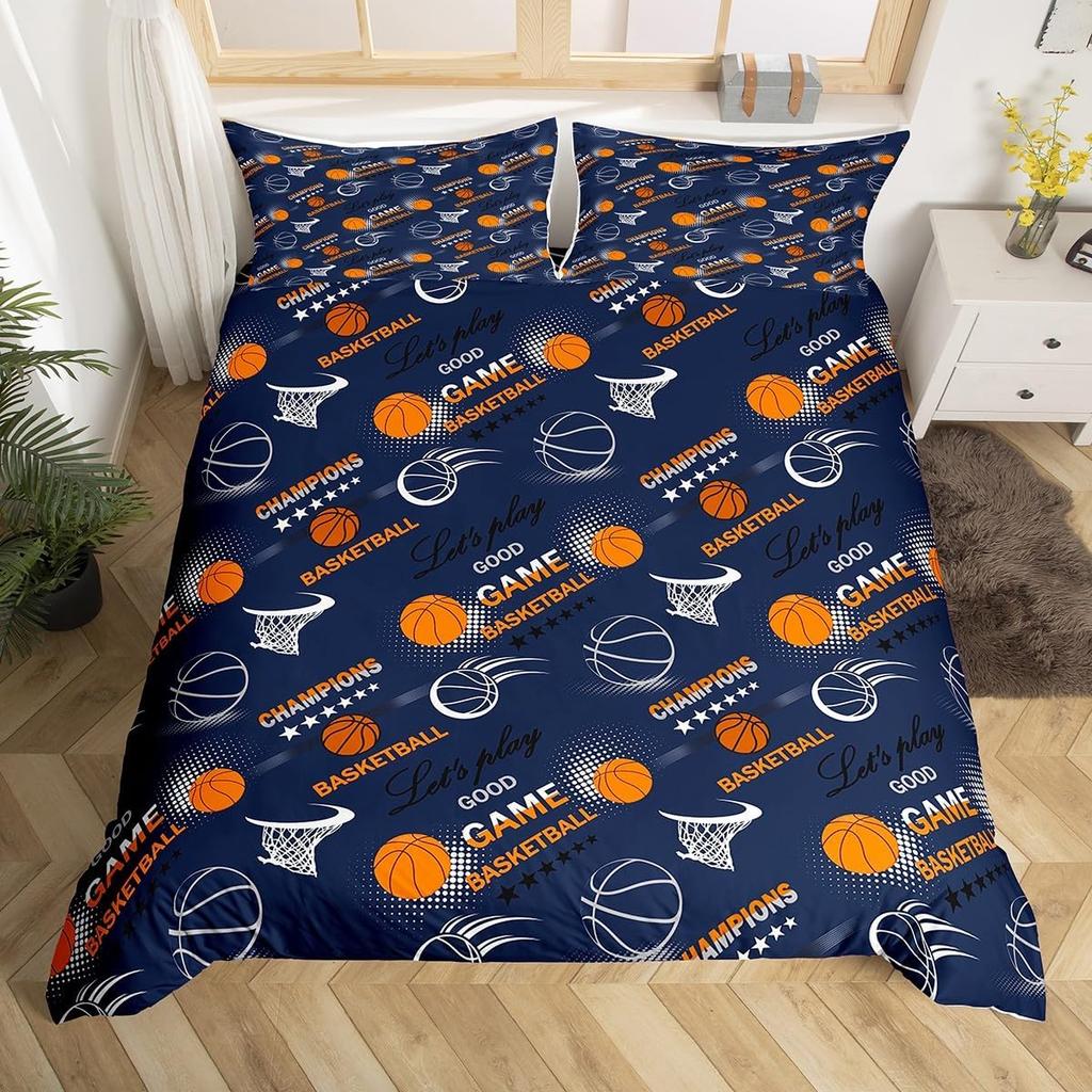 Basketball Bettwäschebezug Ball Sport Thema Basketballplatz Bettwäsche Set Einzelbett Queen Basketball Steppdeckenbezug für Jungen Mädchen Zimmer Dekoration