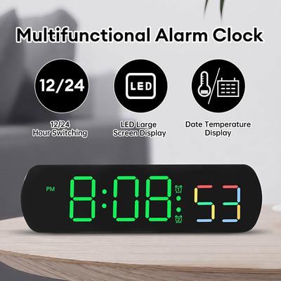 Ses Kontrollü Dijital Çalar Saat Büyük LED Ekran Sıcaklık Nem Göstergesi Elektronik Çalar Saat 12/24H Masa Saati
