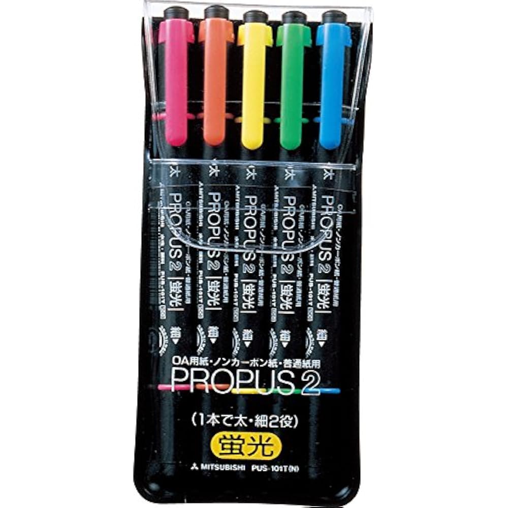 Mitsubishi Pencil Highlighter Propus 2 Bold and Fine, 5 Colors PUS101TN5C