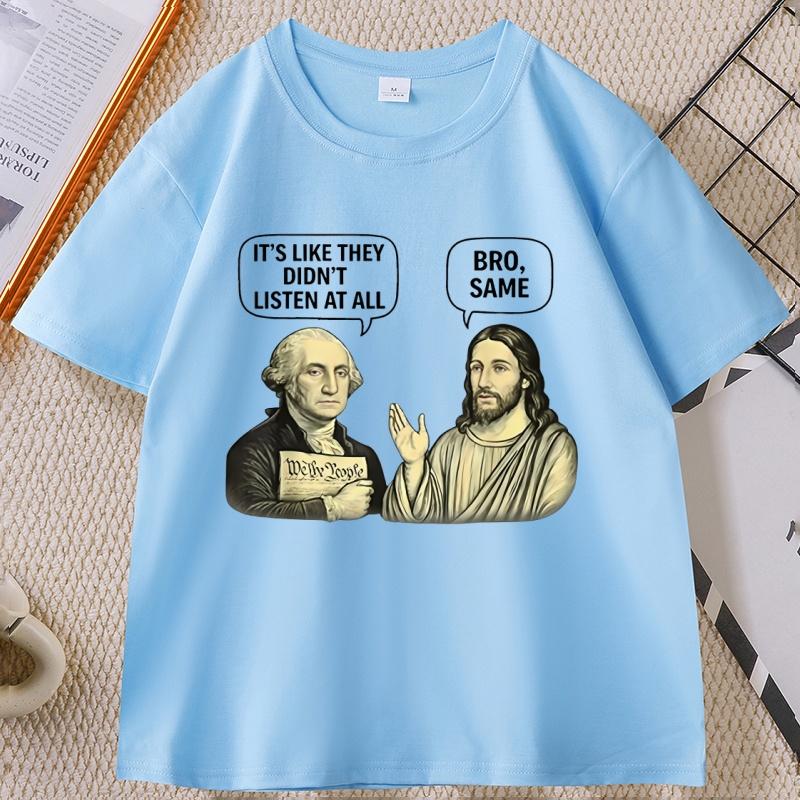George und Jesus Lustiges Meme T-Shirt Jesus Christliches Religiöses T-Shirt Lässiges Baumwoll Kurzarm Rundhals T-Shirts Unisex Kleidung