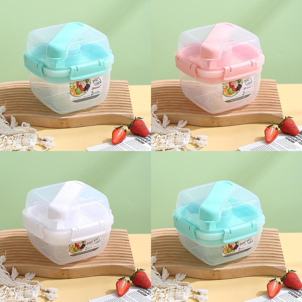 Double Layer Fruit Salad Box With Sealed Lid For Picnic And Office Use