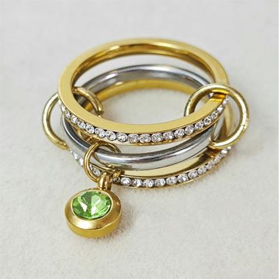INS Trendy 12 Color Birthstone Charm Rings Stack Set Minimalist CZ Pendant Spinelli Ring For Women Girls Stainless Steel Jewelry