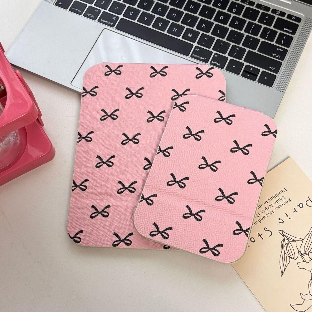 Pink Bow Desktop Stand Mirror Pu Leather Vanity Mirror Beauty Fold Makeup Mirror Unisex